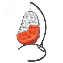 Подвесное кресло M-GROUP овал с ротангом серое, оранжевая подушка